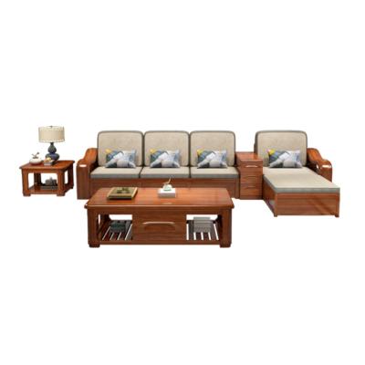 China Solid Wood Modern Living Room Furniture Chinese Style Sofa Removable Walnut Cover Dual Function Sofa for sale