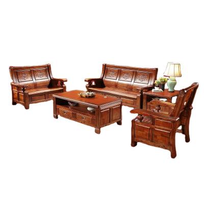 China Real wood removable cover sofa mortise tenon structure carved flower camphor wood living room sofa tea table living room furniture set for sale