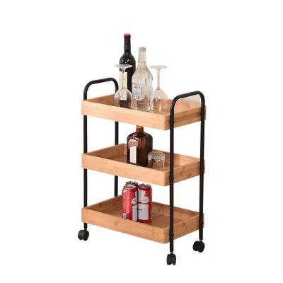 China Stored Wooden 3-Tier Gallery Cart Cart With Lockable Movable Wheels Metal Frame for sale