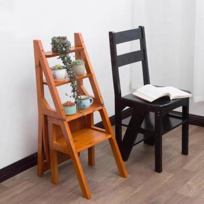 China Creative Folding Ladders Convertible Folding Bamboo Step 4 Layers Ladder Chair For Warehouse And Library for sale