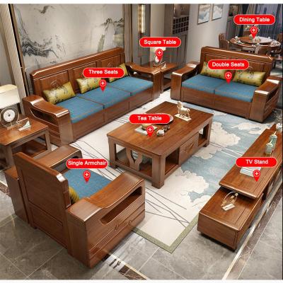 China Solid Wood Modern Living Room Furniture Chinese Style Sofa Removable Walnut Cover Dual Function Sofa for sale