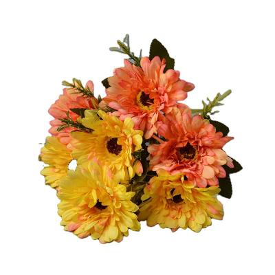 China Artificial African Silk Gerbera Bouquet with 7 Heads Fake African Daisy Flowers Daisy Silk Gerbera for Wedding Decor for sale