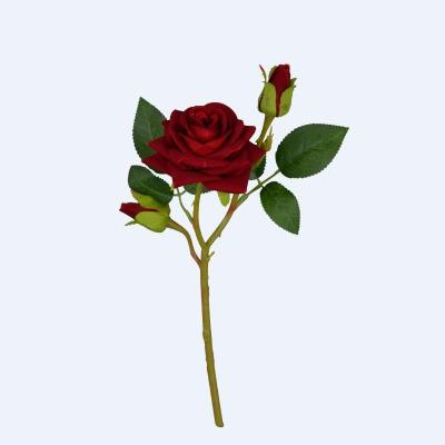 China Real Artificial Silk Touch Rose 3 Heads High Quality Velvet Like Real Silk Flowers For Wedding Decorative Flower for sale