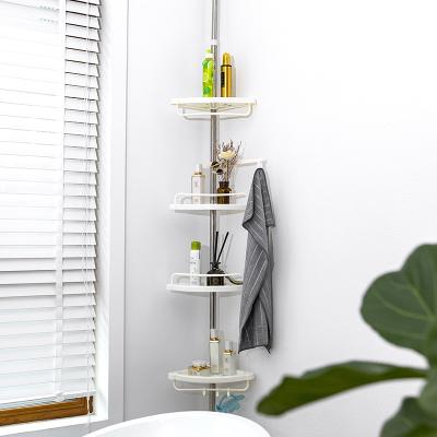 China Hot Selling Stocked 4 Layer Metal Bathroom Corner Shelf Adjustable Retractable Storage Basket for sale