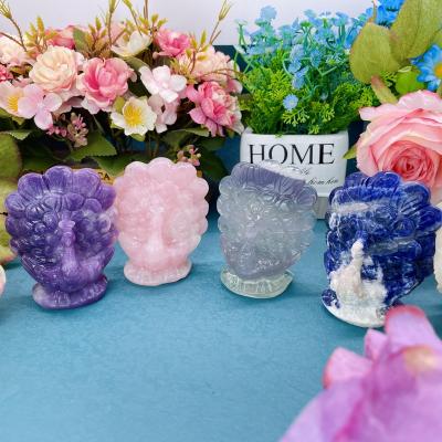 China Europe Crystal Rose Quartz Peacock Carving Crystal Natural Open Lepidolite Sodalite Lavender Fluorite Peacock for sale