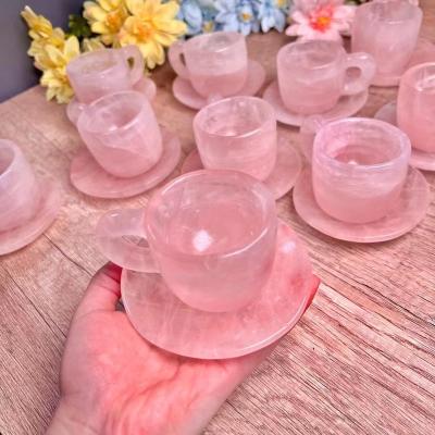 China Wholesale High Quality Natural Crystal Crafts Quartz Crystal Pink Cup Hand Carving Rose Healing From Europe for sale