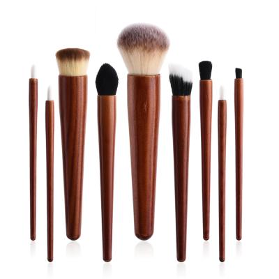 China No Olive 9 Pcs Creative Fashion Good Quality Red Wooden Handle No Olive Brush Makeup Set For Face Eyes for sale