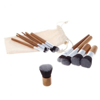 China Hot Sale 11pcs Universal Bamboo Makeup Brushes Make Up Brush Set With Cloth Bag for sale