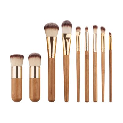 China Angular Blush GUJHUI Multifunctional Brush Sweep Brush 9pcs Professional Bamboo Handle Makeup Brush Set for sale