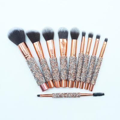 China Diamond Wholesale Private Label Make-Up 10Pcs Makeup Make Up Cosmetic Brush Set With Bag for sale