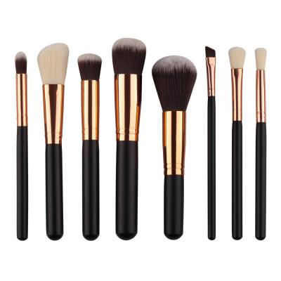 China Angular Blush Graceful Black Stock Handle Makeup Face Rose Gold Travel Brush 8pcs/set for sale