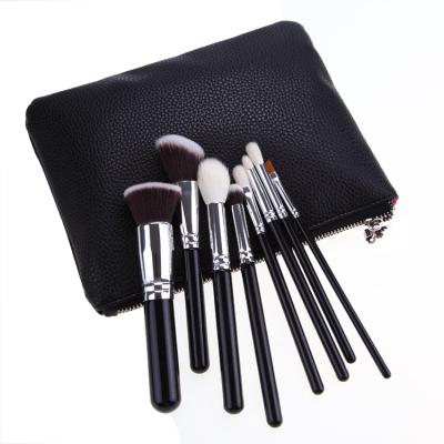 China Makeup Brush Girls 8pcs Lovely Silver/Black Handle Makeup Brush Set Cosmetic Tool Kits With PU Zipper Bag for sale