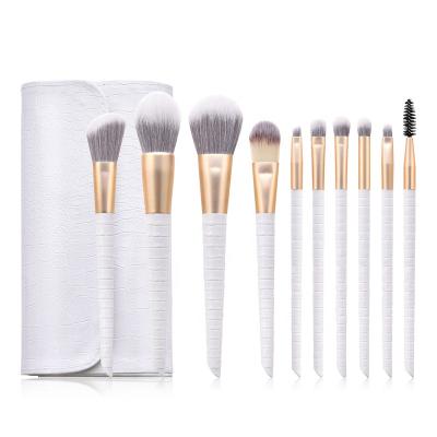 China Angular Blush 2021 Professional 10pcs Make Up Kit Black White Makeup Brush Set 10 Pieces Nylon Brush With Bag for sale