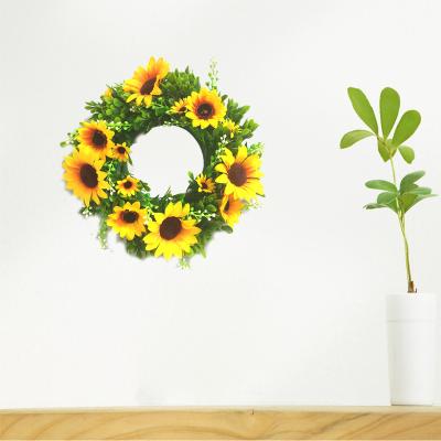 China Sunflower Spring and Summer Wreath Plastic Handmade Hanging Door Home Decorative Wreath for sale