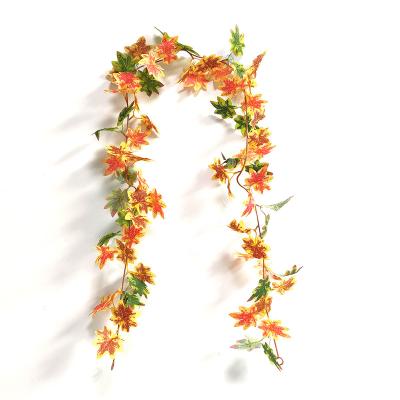 China Harvest Plastic Hot Sale Autumn Festival Artificial Gold Maple Leaf Vines Rig Hanging To Leave Rattan Vines for sale