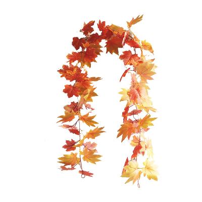 China High Quality Plastic Artificial Gold Maple Leaf Vines Wall Hanging Vine Halloween Hanging Decorations for sale