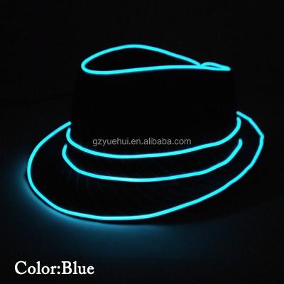 China Hot Wire Billycock Character Fashion Party Hat EL Wire Rope Cable Masquerade Dance Party Glowing Hat Powered by1-AAA Battery for sale