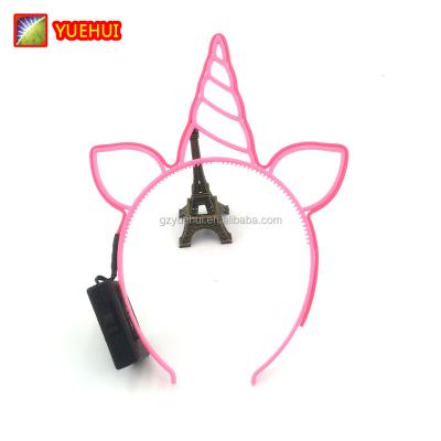 China Regular Wholesale El Headband Unicorn Party Supply Led Light On/Flashing/Off EL Wire Glow Product Fancy Glowing Fancy Led Light Up Unicorn Headband for sale