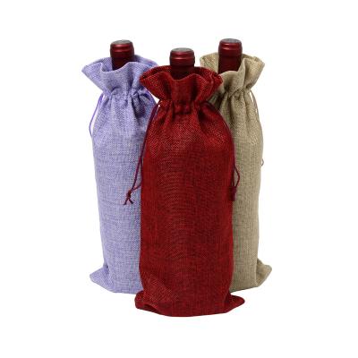 China Hot Selling Single Wine Burlap Jute Wine Bottle Bags With Drawstring For Promotion China Manufacturer for sale