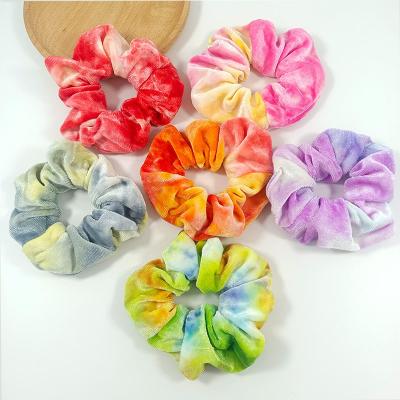 China Hair Decoration Factory Logo Tie Dye Hair Scrunchies Custom Made For Women Velvet Hair Classic Scrunchy Hair Bands Elastic Thick Ties for sale