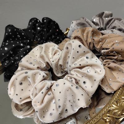 China High Quality Elegant Fabric Scrunchies Full Of Rhinestone Fashion Hair Decoration Korean Elastic Hair Band Women for sale