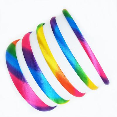 China Wholesale Accessories Rainbow Wide Hair Band Hair Decoration Fashion Plastic Headband With Satin Covered for sale