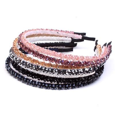 China Hair Decoration Fashion Bling Double Rows Crystal Rhinestone Headband For Women Girls Hair Hoop Thin Hair Accessories for sale