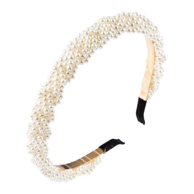 China White Rhinestone Headbands Faux Pearl Hair Decoration Bling Bridal Hair Circle Weeding Hair Accessories Pearl Headbands For Women for sale