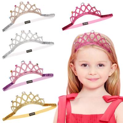 China Hair Decoration Kids Hair Accessories Princess Tiaras Pearl Crowns Elastic Glitter Headband Hair Crown For Party for sale