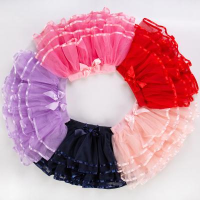 China Hot Selling 4-Layer Girls Tutu Dress Kids Elastic Solid Color 4-Layer Waist Short Tulle Princess Tiered Tutu Children Breathable Skirt for sale