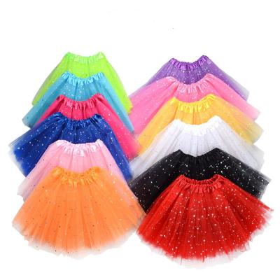 China Factory Wholesale Solid Color Kids Princess Breathable 3 Layers Ballet Tutu Skirt Sequin Tulle Dress For Girl's Skirt for sale