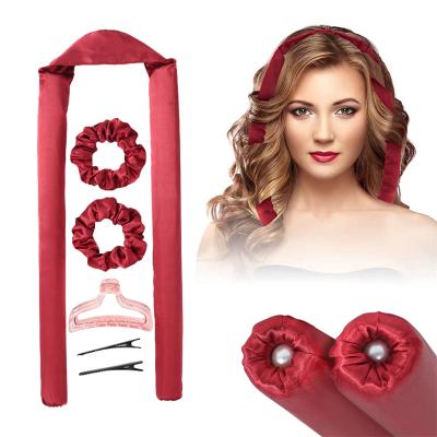 China Sleep Heatless Curling Rod Headband Hair Roller with Hair Clips Long Satin Scrunchie Headband Hair Curler Roller Set for sale