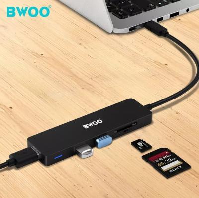 China Muilt high quality BWOO function 5 in 1 type c usb hub abs+pc flameproof hardware usb 3.0 hub to mac book for sale