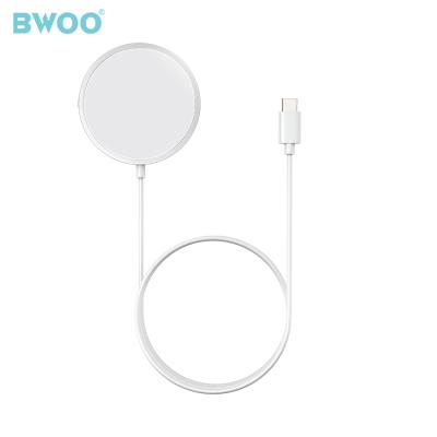 China New Mobile Phone BWOO Tender For Apple Magnetic Wireless Charger PC+ABS Material Custom Logo 15w Portable Wireless Charger for sale