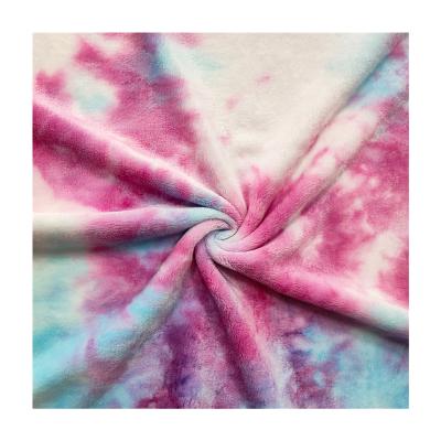 China Anti-static hot selling colorful 100% tie dye polyester gradient flannel fabric for women clothes for sale