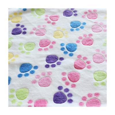 China Waterproof Coated Plain Dyed Super Soft Flannel Fabric Dog Paw Design Printed Flannel Fleece Fabric for sale