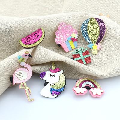 China Hot Flamingo Animal Watermelon Glitter Unicorn Air Balloon Ice Cream Hat Hairpin Hairpin for sale