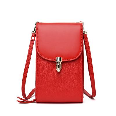 China Long Mobile Phone Waterproof Leather Lady Bags Portable Messenger Cell Phone Bag for sale