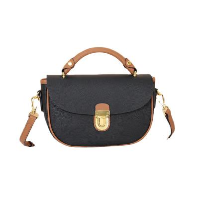 China Fashion 2022 New Women Contrast Color Leather Handbag Fashion Saddle Messenger Bag for sale