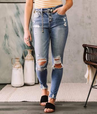 China Clothing Breathable Factory Wholesale Women's Jeans Damaged Tight Super Skinny Ripped High Waist Women's Denim Stretch Pants for sale