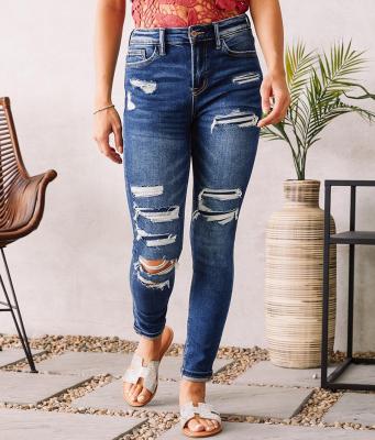 China 2021 Fashion Denim Women's Breathable Juniors Distressed Ankle High Ripped Skinny Stretch Slim Fit Jeans for sale