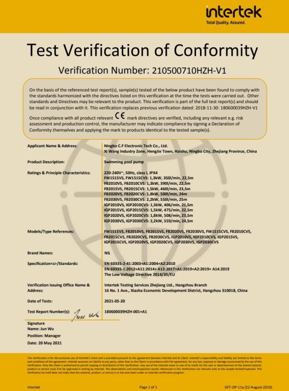 CE - Ningbo C.f Electronic Tech Co., Ltd.