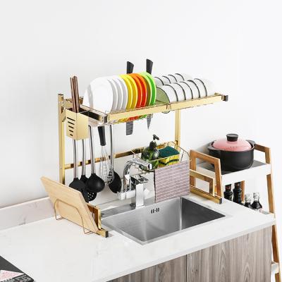 China Wholesale Viable Pinpinfamily Stainless Steel Kitchen Storage Organizer Adjustable Over The Sink Dish Drying Rack for sale