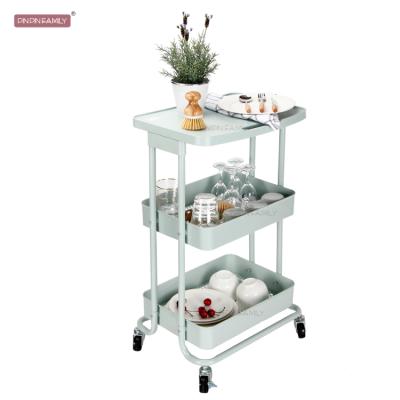 China PINPINFAMILY New Modern Style Kitchen Living Room Stocked Storage Rolled Serving Rolling Cart 3-Tier for sale