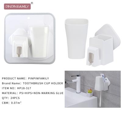 China Sustainably Mount Suction Cups Plastic Wall Organizer Storage Family Pinpinfamily Adult Toothbrush Holder With Cups for sale