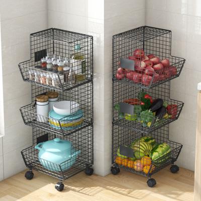 China PINPINFAMILY Kitchen Living Room Demountable Multifunctional Trolley Wire Organizer Fruit Vegetable Storage Cart Rolling Basket for sale