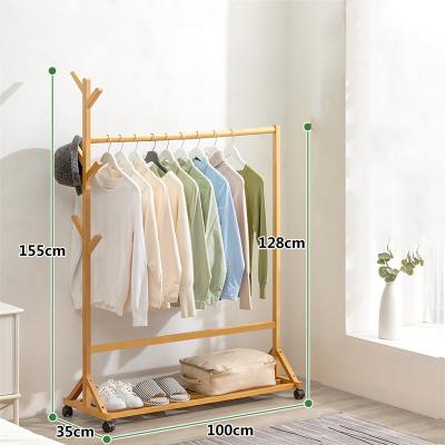 China Floor-Standing Vertical Bamboo Coat Rack Hangers Rack Bedroom Solid Bamboo Clothes Stand Single Shoe Racks Indoor Storage Racks for sale