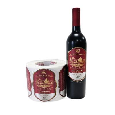 China Waterproof Luxury Red Wine Labels Printing Sticker With Die Cut Hot Stamping Gold for sale