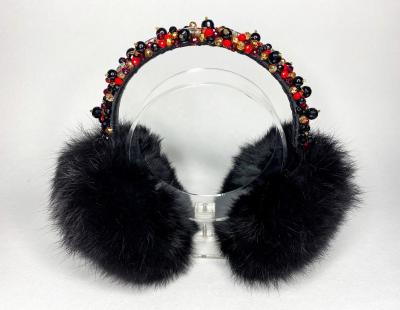 China Women Men Warm Arctic Fox Earmuffs Embellished Rhinestones And Crystals Beads For Women for sale