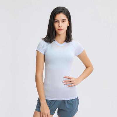 China Wholesale Textured Anti-Wrinkle Fitness T-shirt Women's High Elasticity Yoga Workout Seamless Tops For Ladies for sale